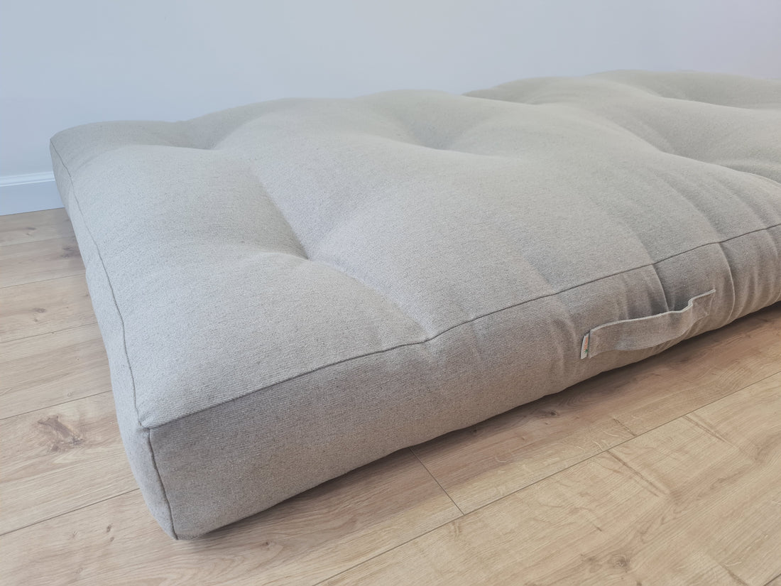 HEMP shikibuton 6” thick mat Shiki futon filled organic hemp fiber filler in natural undyed linen fabric Custom Size Hand made