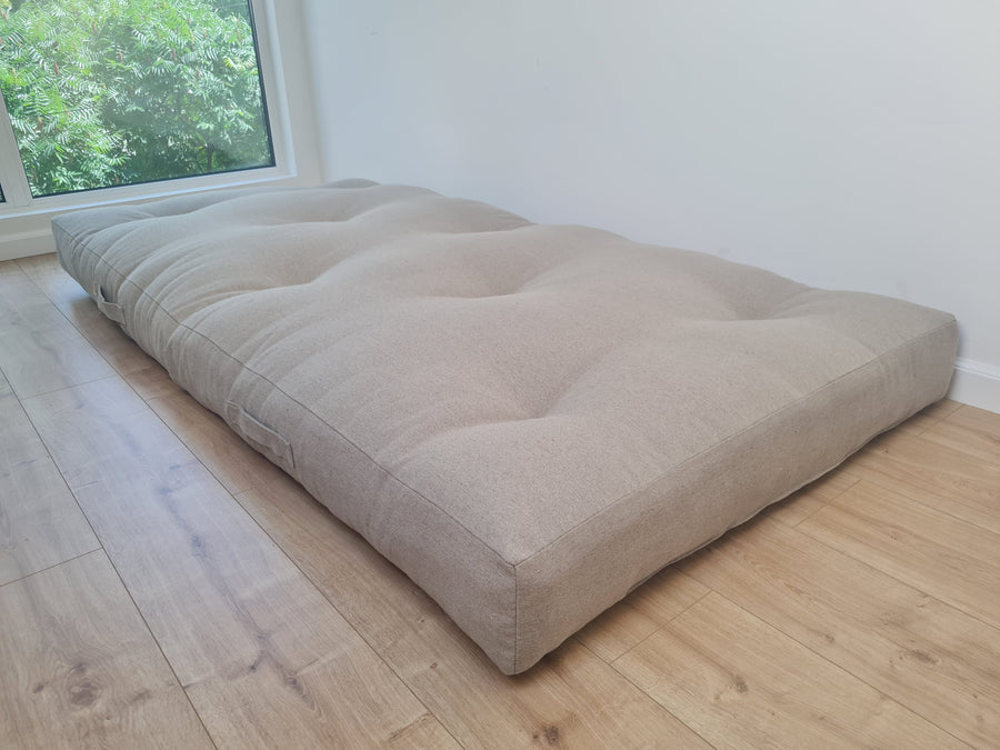 HEMP shikibuton 6” thick mat Shiki futon filled organic hemp fiber filler in natural undyed linen fabric Custom Size Hand made