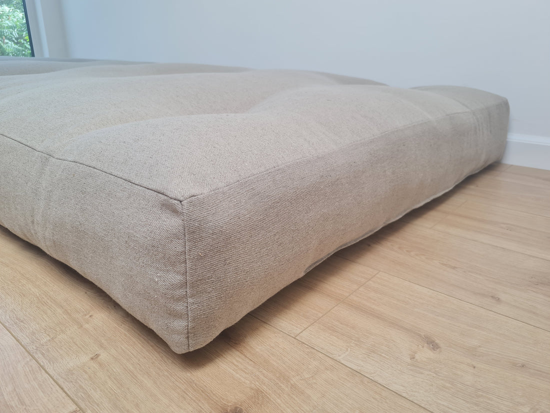 HEMP shikibuton 6” thick mat Shiki futon filled organic hemp fiber filler in natural undyed linen fabric Custom Size Hand made