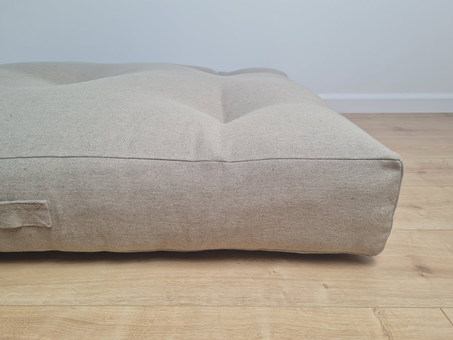 HEMP shikibuton 6” thick mat Shiki futon filled organic hemp fiber filler in natural undyed linen fabric Custom Size Hand made