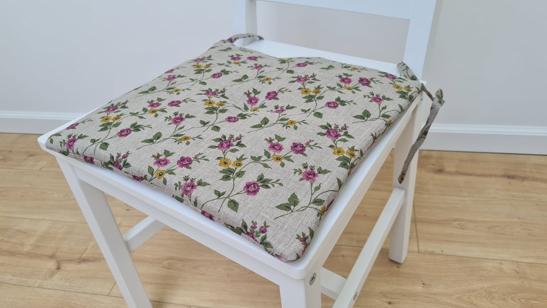 13" x 13" (33x33 cm) Hemp Linen seat cushion for chair with ties filled organic hemp fiber in natural linen fabric Chair Cushion Pillow seat