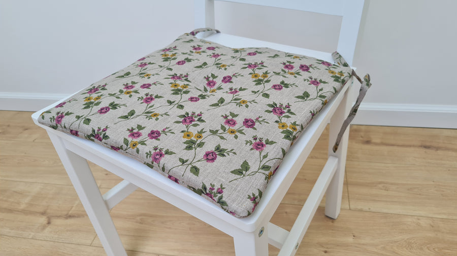 13" x 13" (33x33 cm) Hemp Linen seat cushion for chair with ties filled organic hemp fiber in natural linen fabric Chair Cushion Pillow seat