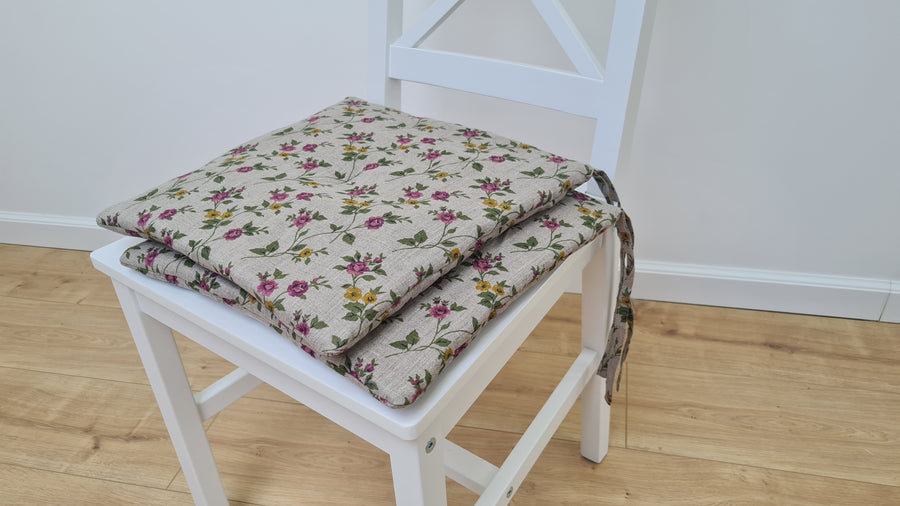 13" x 13" (33x33 cm) Hemp Linen seat cushion for chair with ties filled organic hemp fiber in natural linen fabric Chair Cushion Pillow seat