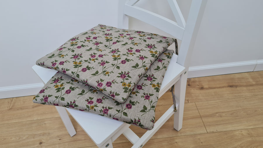 13" x 13" (33x33 cm) Hemp Linen seat cushion for chair with ties filled organic hemp fiber in natural linen fabric Chair Cushion Pillow seat