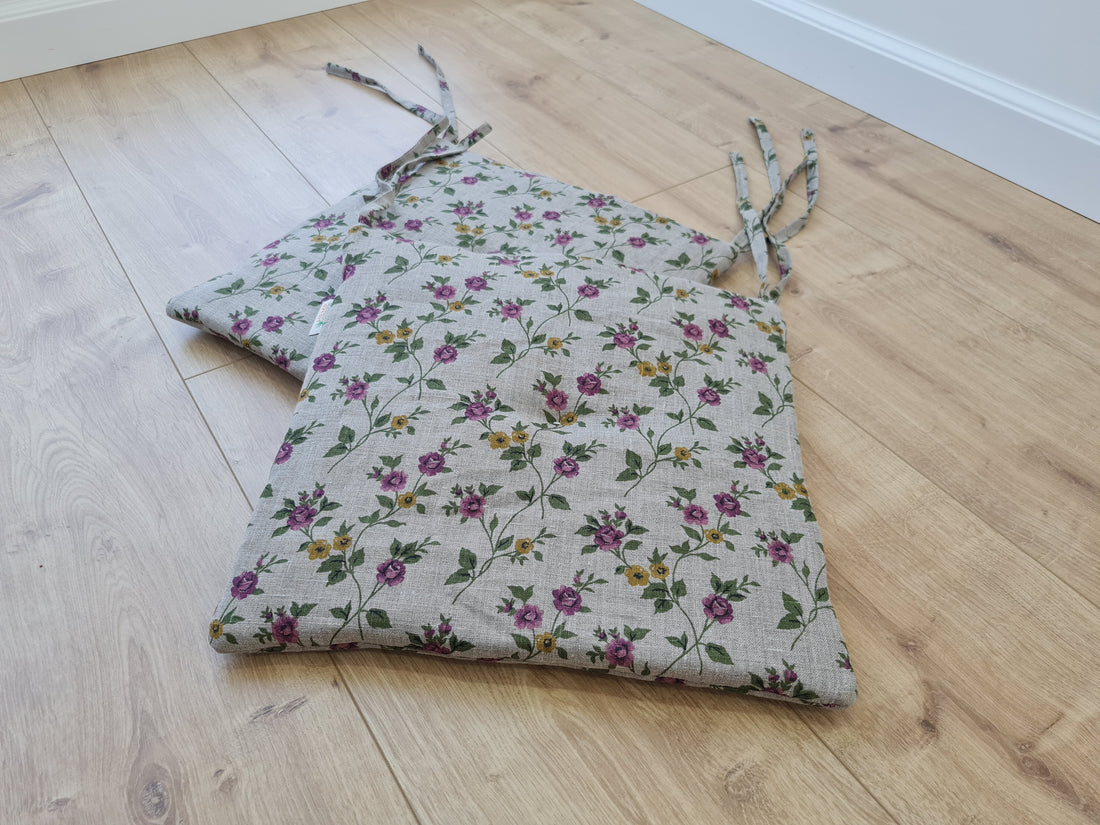 13" x 13" (33x33 cm) Hemp Linen seat cushion for chair with ties filled organic hemp fiber in natural linen fabric Chair Cushion Pillow seat