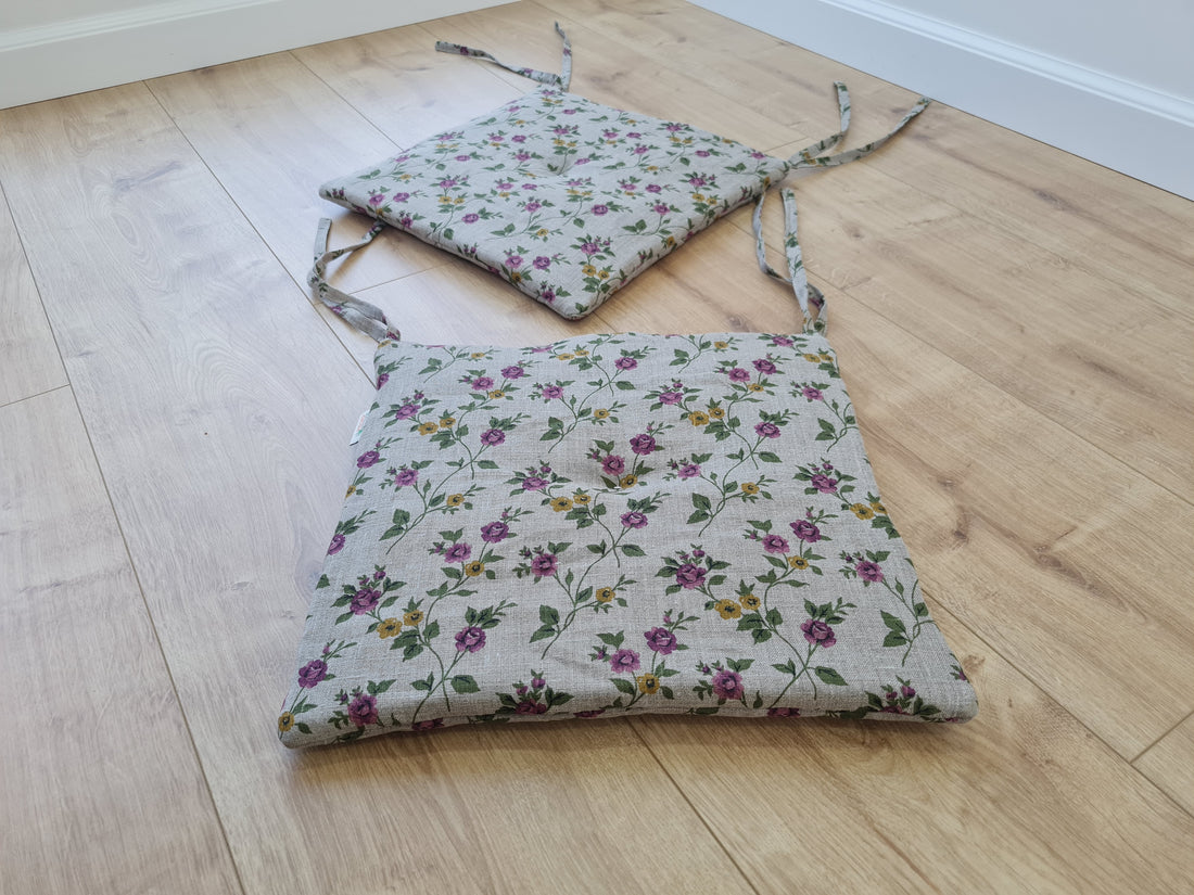 13" x 13" (33x33 cm) Hemp Linen seat cushion for chair with ties filled organic hemp fiber in natural linen fabric Chair Cushion Pillow seat