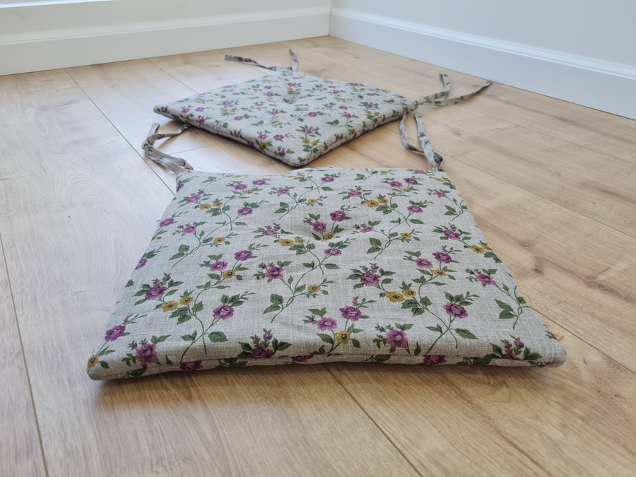 13" x 13" (33x33 cm) Hemp Linen seat cushion for chair with ties filled organic hemp fiber in natural linen fabric Chair Cushion Pillow seat