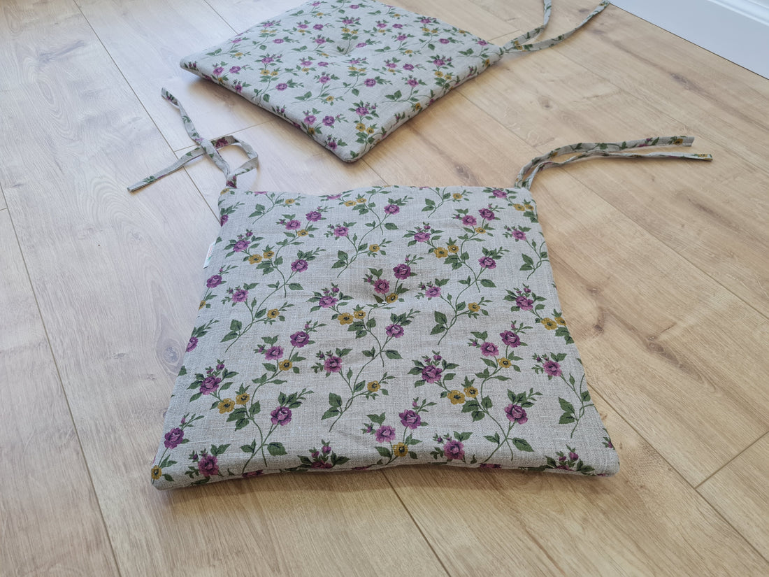 13" x 13" (33x33 cm) Hemp Linen seat cushion for chair with ties filled organic hemp fiber in natural linen fabric Chair Cushion Pillow seat