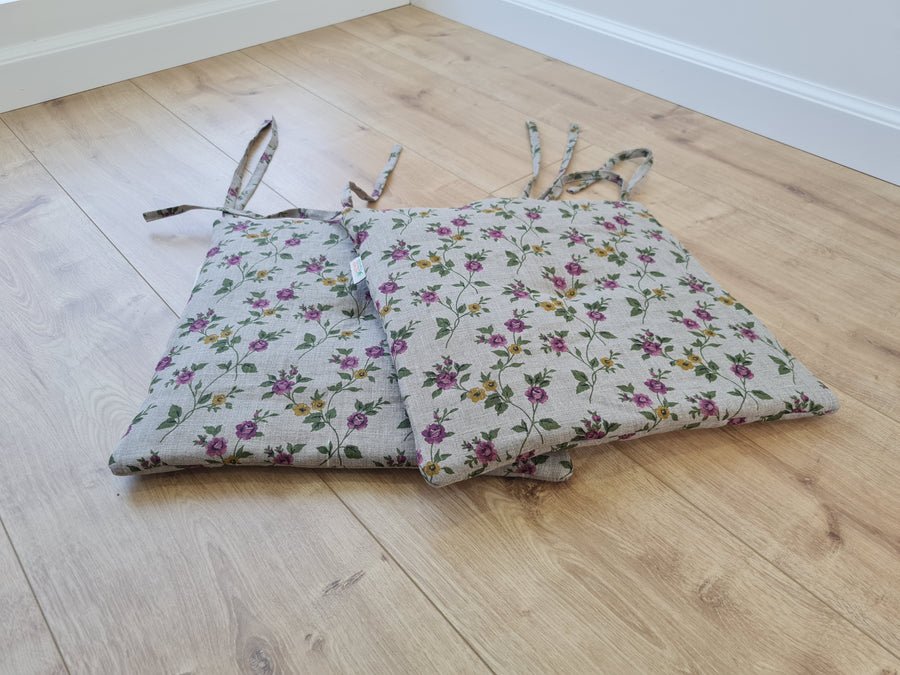 13" x 13" (33x33 cm) Hemp Linen seat cushion for chair with ties filled organic hemp fiber in natural linen fabric Chair Cushion Pillow seat