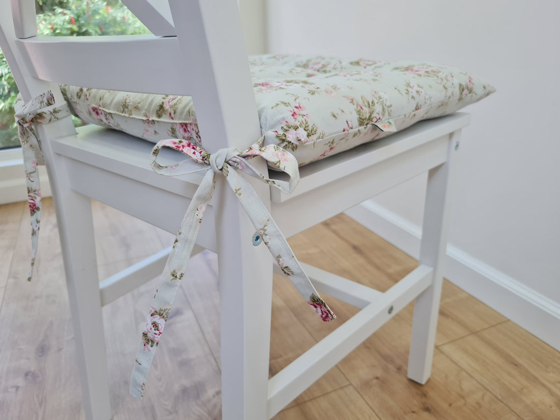 Hemp Chair Seat Cushion filled organic Hemp Fiber in Roses on Mint natural cotton fabric Custom Size, Pillow