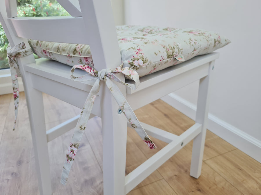 Hemp Chair Seat Cushion filled organic Hemp Fiber in Roses on Mint natural cotton fabric Custom Size, Pillow