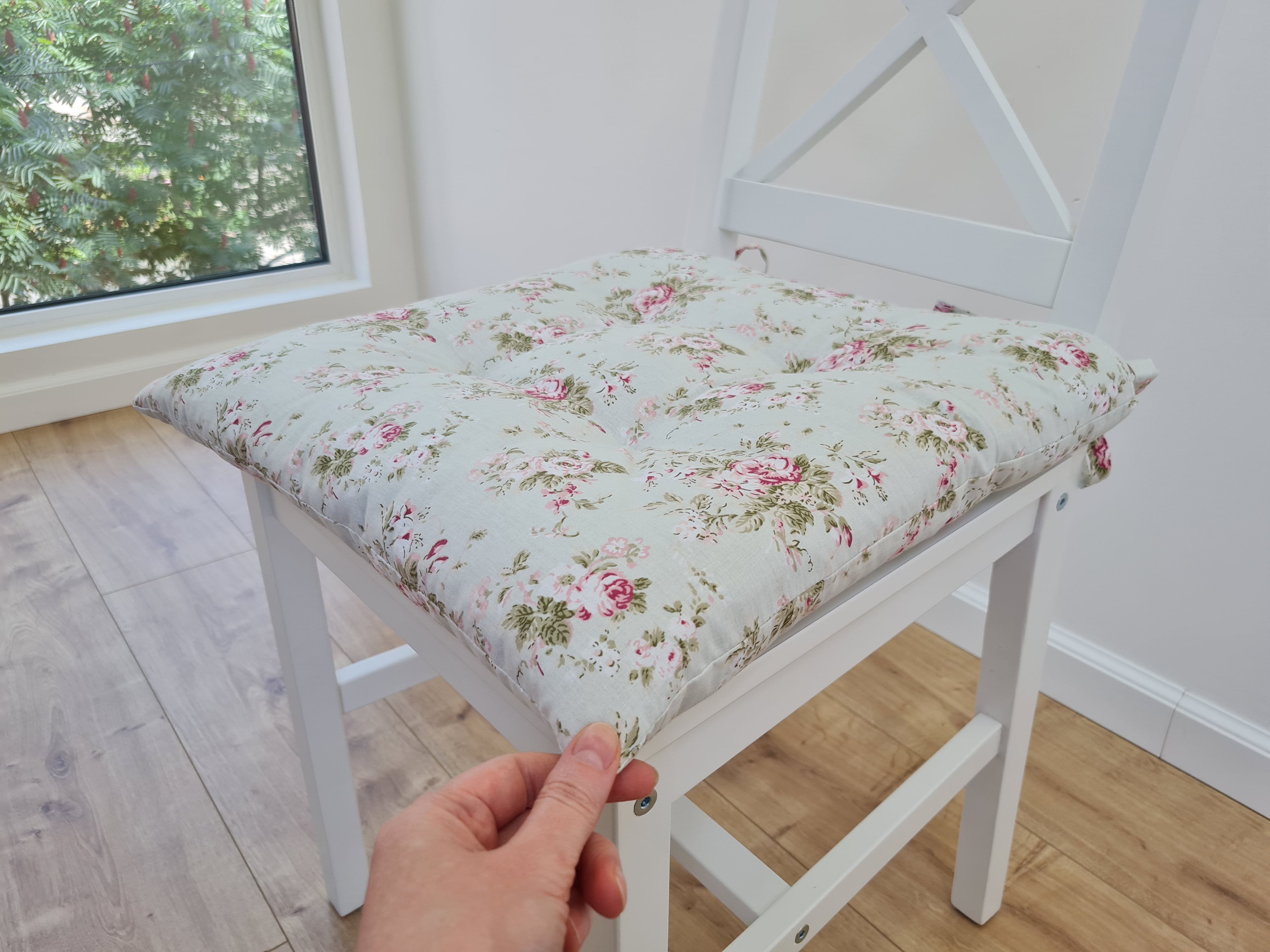Hemp Chair Seat Cushion filled organic Hemp Fiber in Roses on Mint natural cotton fabric Custom Size, Pillow