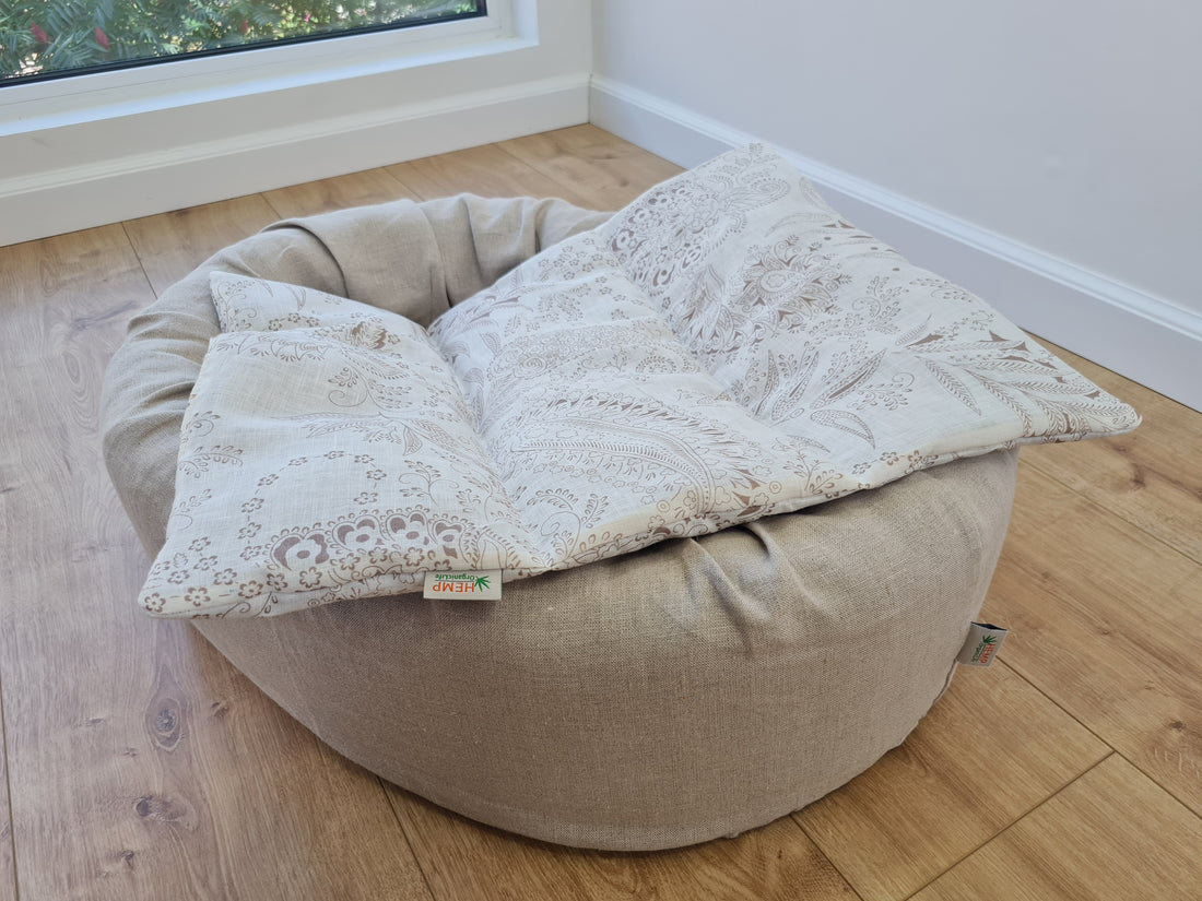 16" x 20" (40 x 50 cm) HEMP DOG blanket filled HEMP Fiber in natural linen fabric dog blanket for bed dog mat