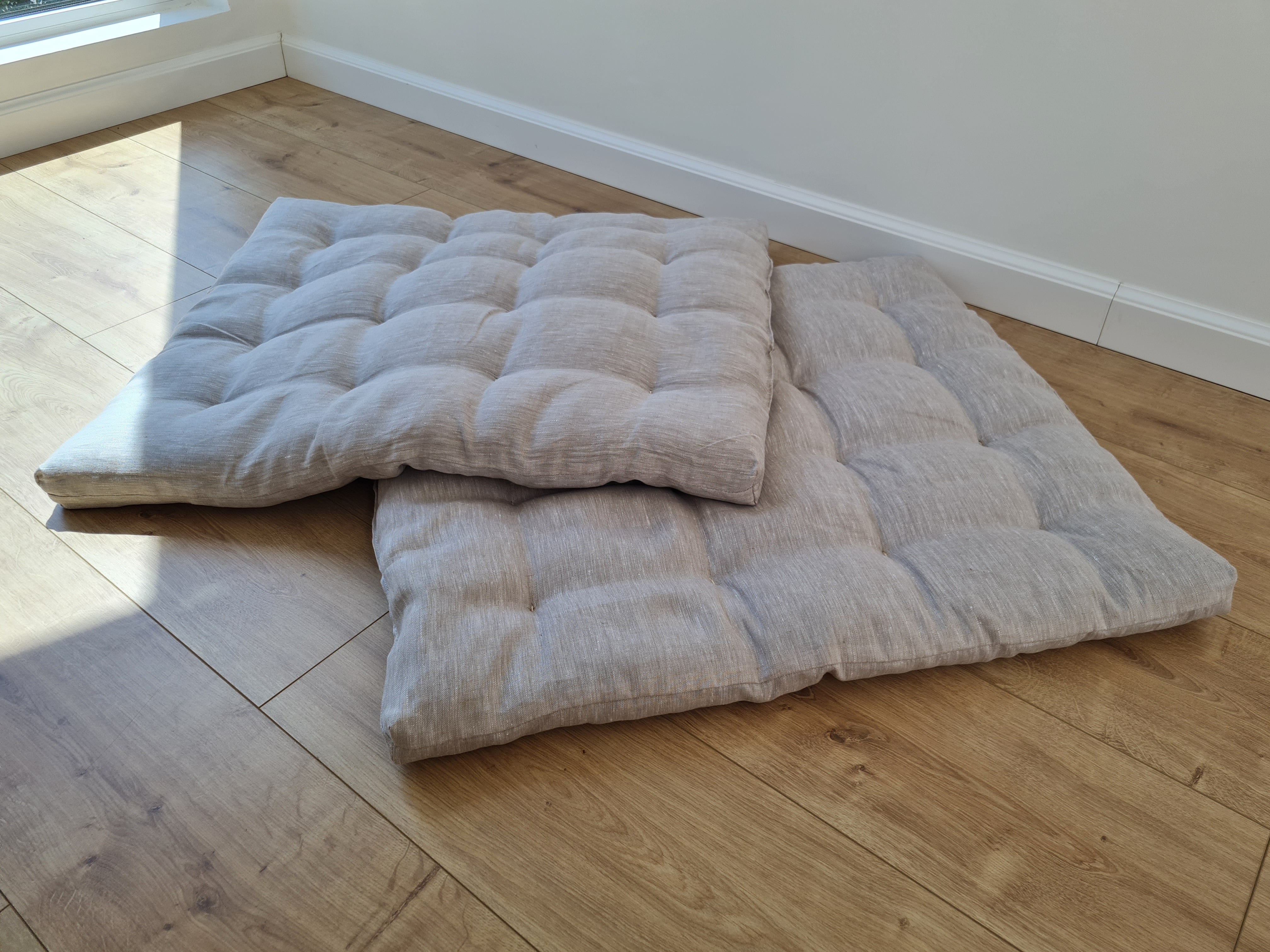 Hemp natural Sauna cushions natural mats seating pads meditation mats with organic Hemp fiber filling in natural non-dyed linen fabric