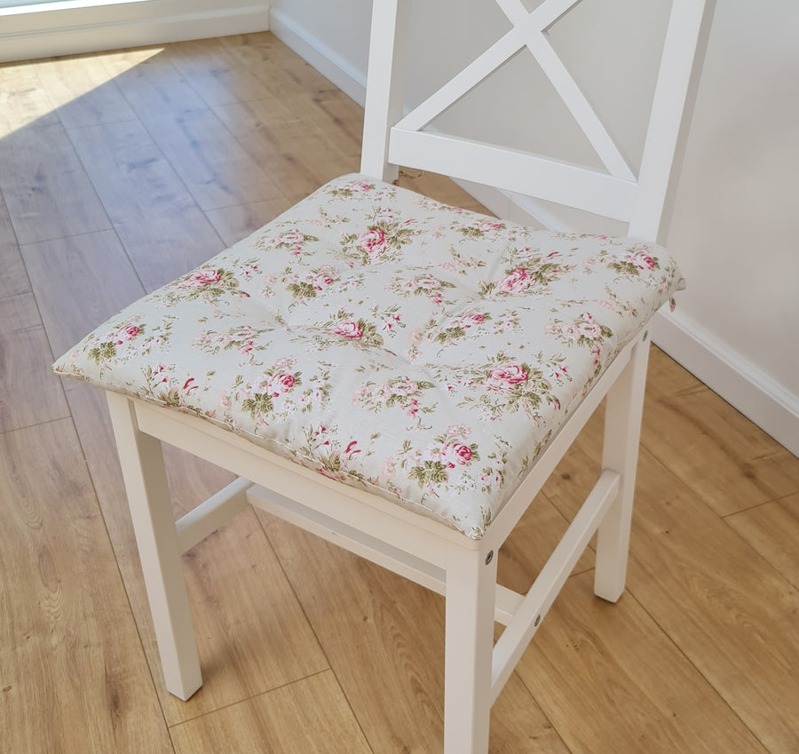 Hemp Chair Seat Cushion filled organic Hemp Fiber in Roses on Mint natural cotton fabric Custom Size, Pillow