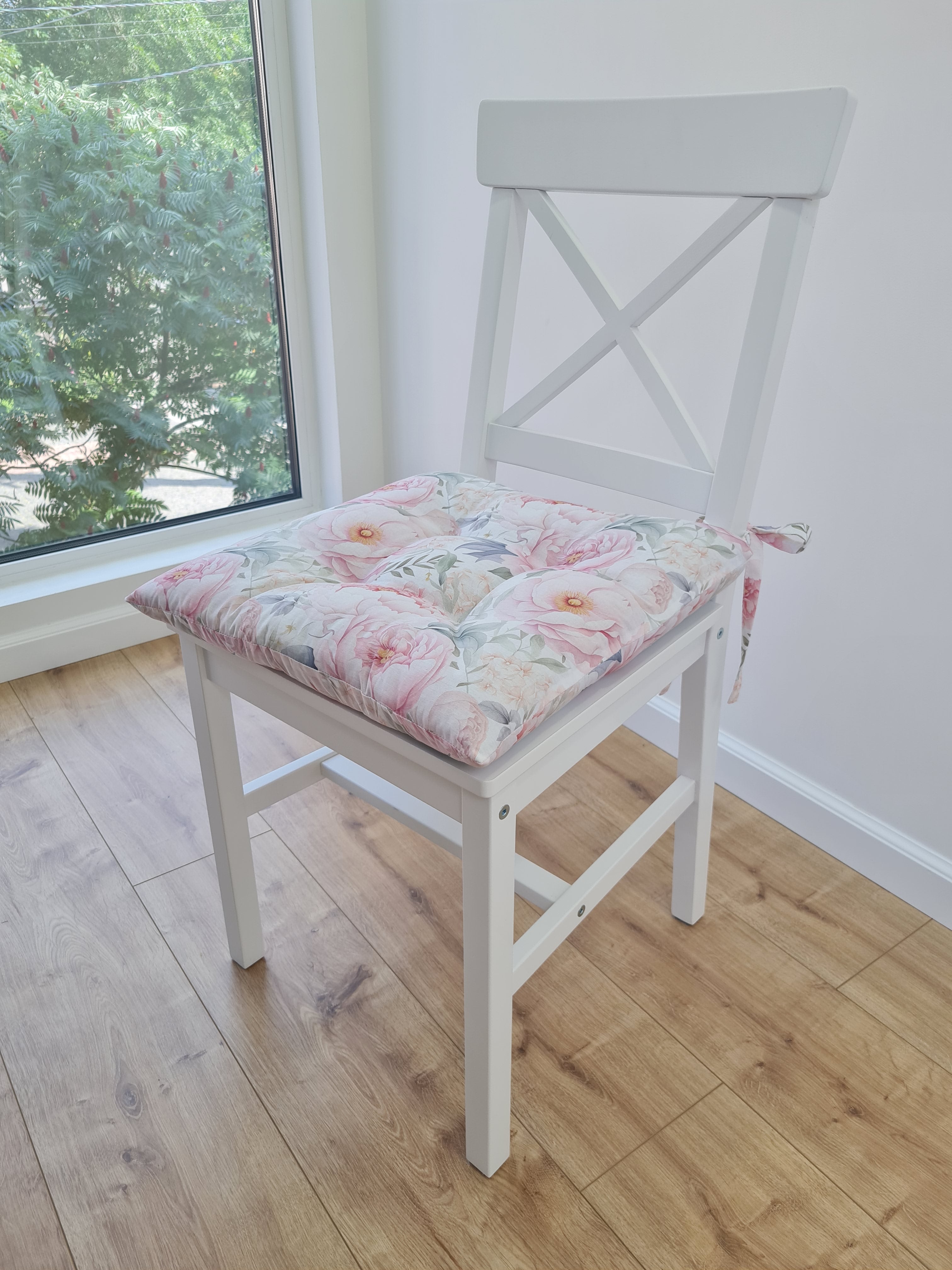 Hemp Chair Seat Cushion filled organic Hemp Fiber in Pink Peonies natural cotton fabric Custom Size, Pillow seat