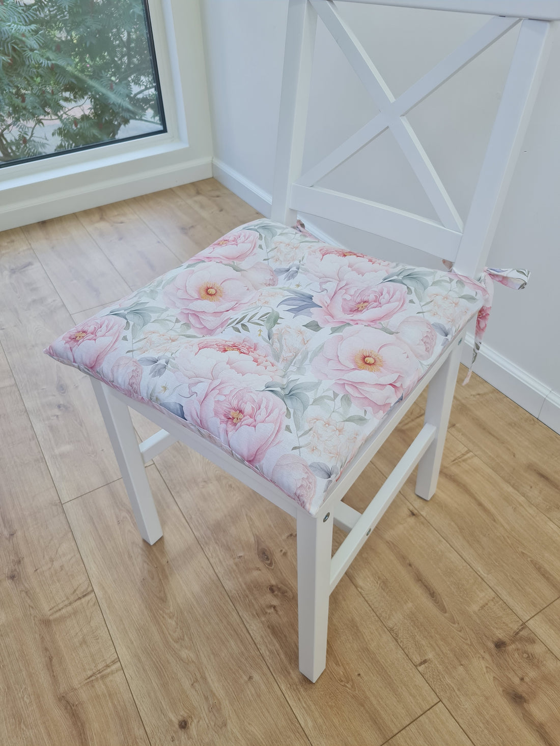 Hemp Chair Seat Cushion filled organic Hemp Fiber in Pink Peonies natural cotton fabric Custom Size, Pillow seat