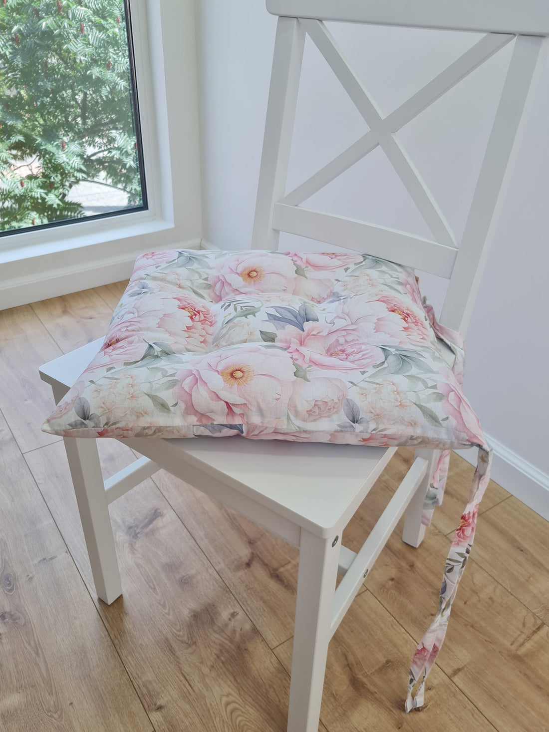 Hemp Chair Seat Cushion filled organic Hemp Fiber in Pink Peonies natural cotton fabric Custom Size, Pillow seat