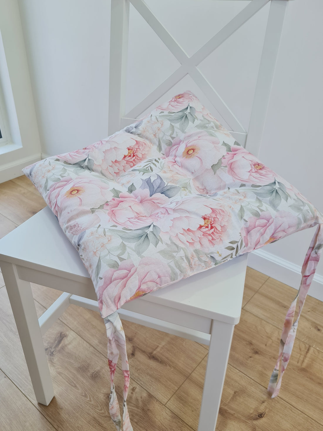 Hemp Chair Seat Cushion filled organic Hemp Fiber in Pink Peonies natural cotton fabric Custom Size, Pillow seat