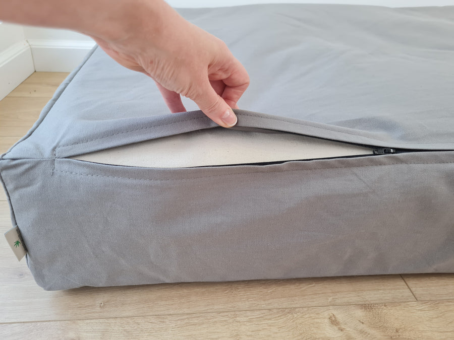Hemp filled futon 6" thick in natural cotton fabric with Water-repellent cotton cover with zipper
