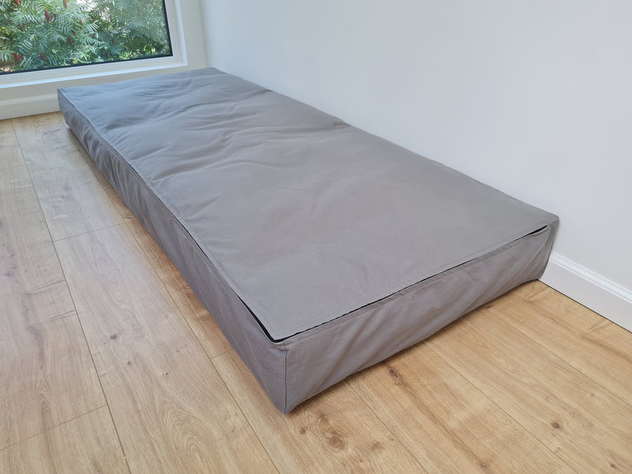 Hemp filled futon 6" thick in natural cotton fabric with Water-repellent cotton cover with zipper