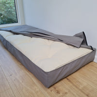 Hemp filled futon 6" thick in natural cotton fabric with Water-repellent cotton cover with zipper