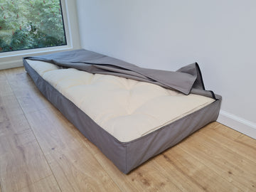Hemp filled futon 6" thick in natural cotton fabric with Water-repellent cotton cover with zipper
