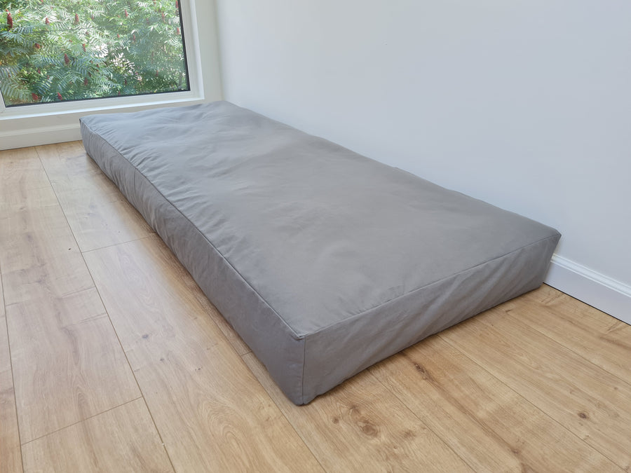 Hemp filled futon 6" thick in natural cotton fabric with Water-repellent cotton cover with zipper