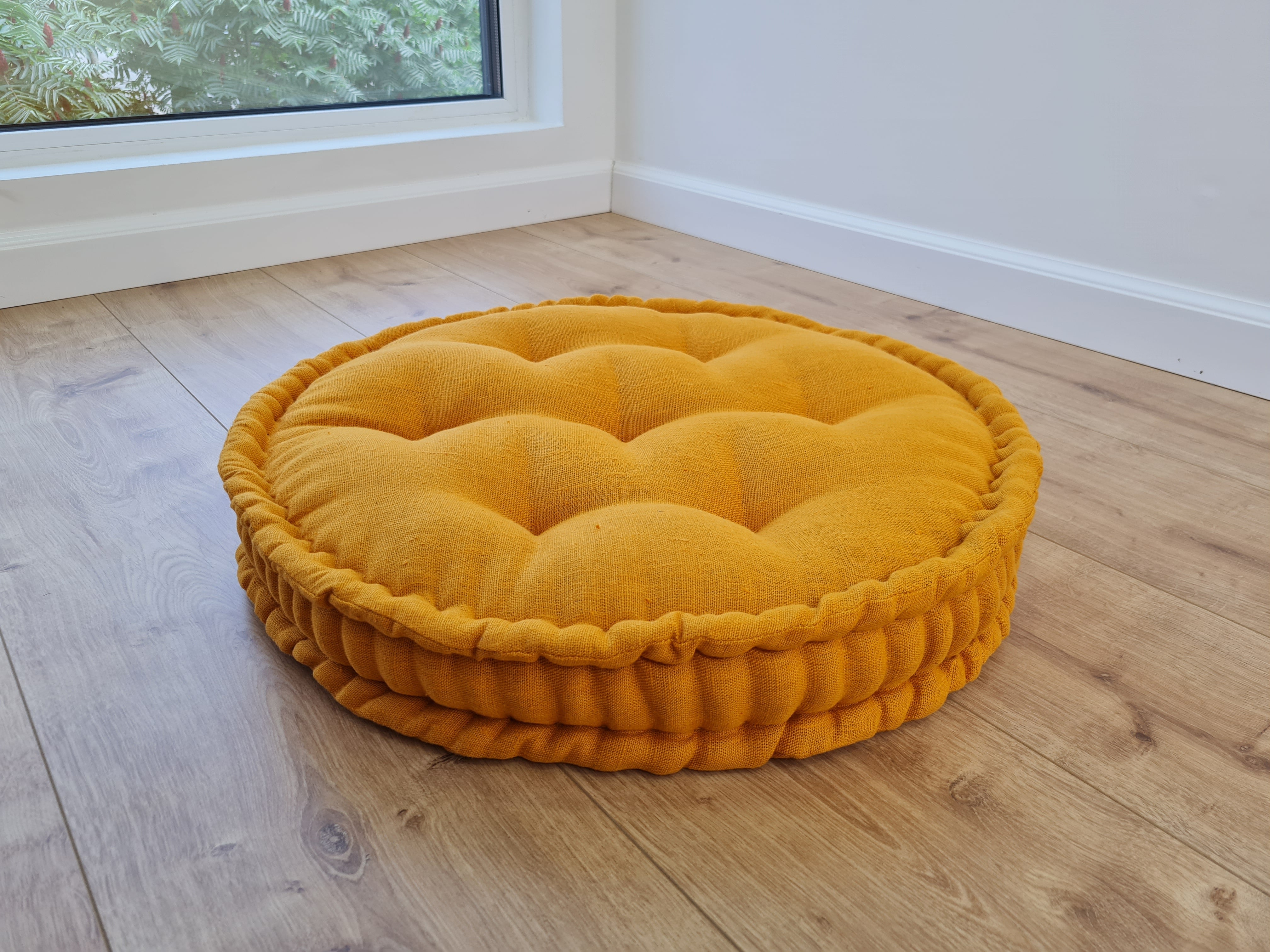 Round Hemp Cushion filled Hemp Fiber in natural Linen fabric organic Floor Chair cushion Meditation pillow custom made size