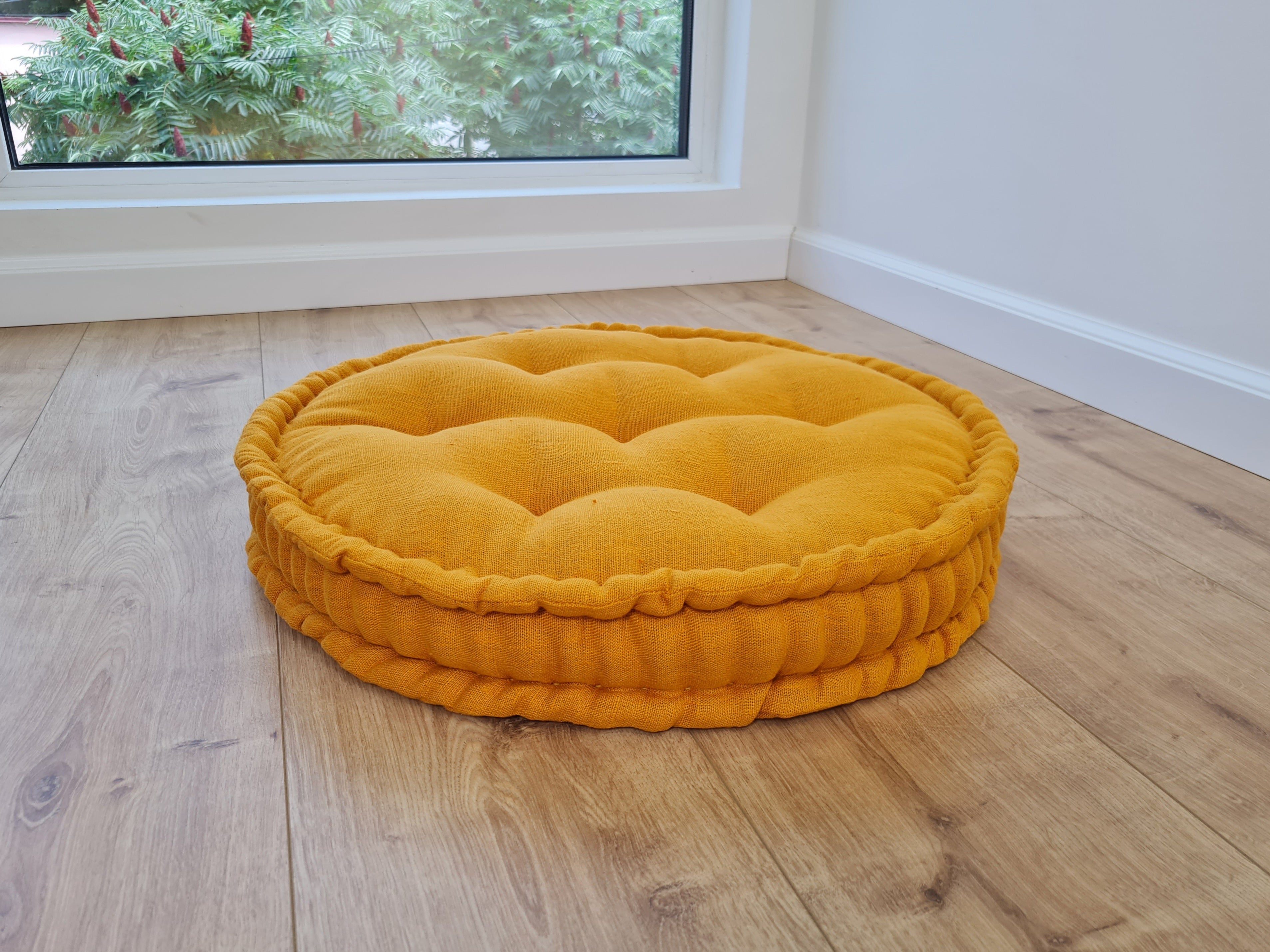 Round Hemp Cushion filled Hemp Fiber in natural Linen fabric organic Floor Chair cushion Meditation pillow custom made size