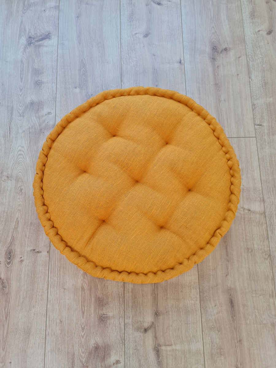 Round Hemp Cushion filled Hemp Fiber in natural Linen fabric organic Floor Chair cushion Meditation pillow custom made size