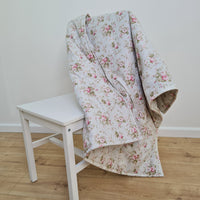 Natural Hemp Blanket in Roses on Mint natural cotton fabric filled organic Hemp fiber filler Full Queen King Custom size Blanket