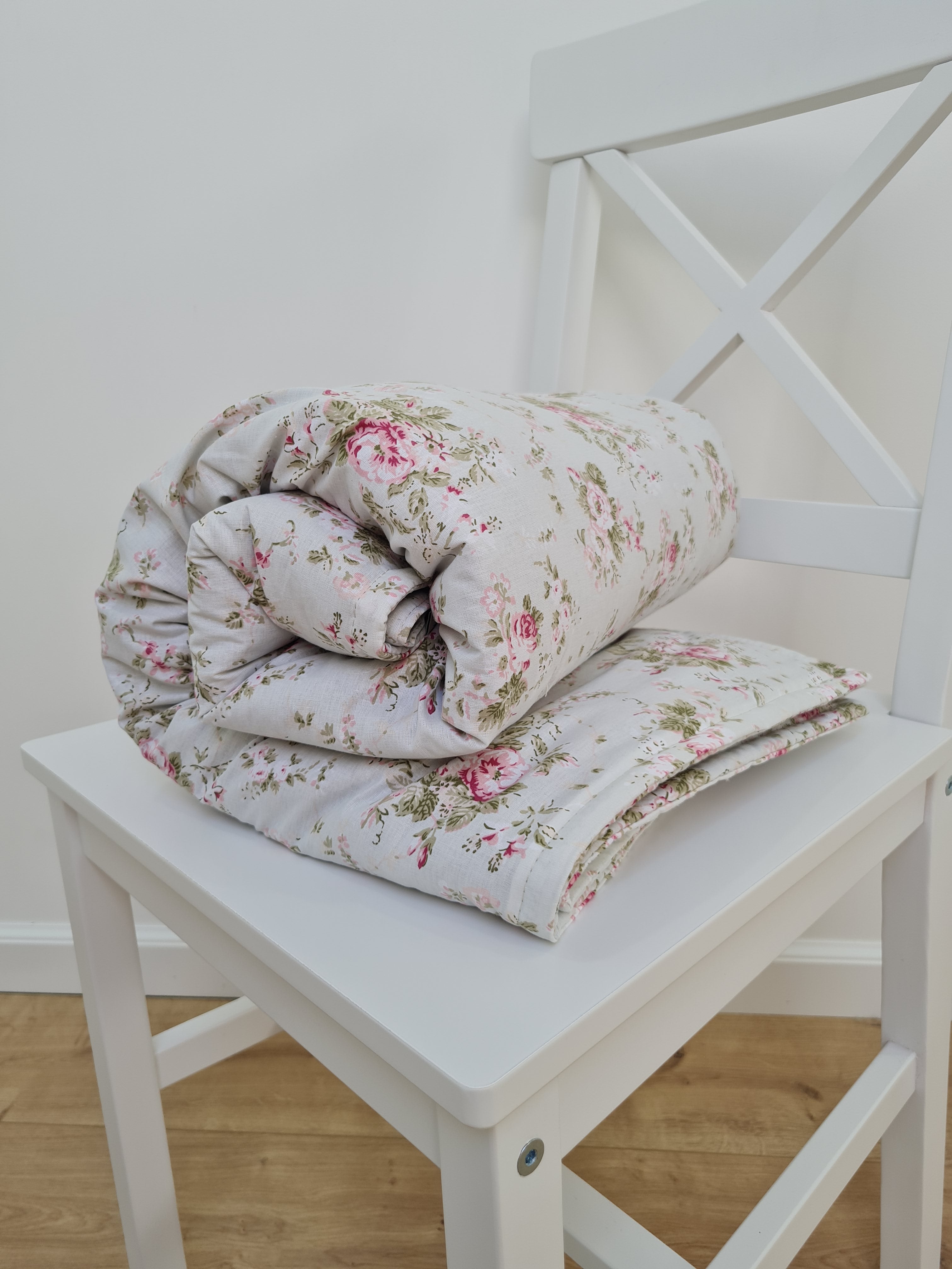 Natural Hemp Blanket in Roses on Mint natural cotton fabric filled organic Hemp fiber filler Full Queen King Custom size Blanket