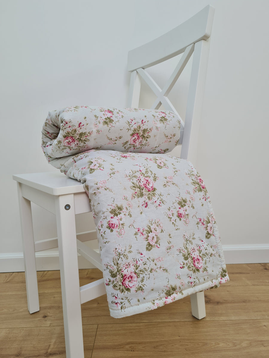 Natural Hemp Blanket in Roses on Mint natural cotton fabric filled organic Hemp fiber filler Full Queen King Custom size Blanket