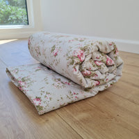 Natural Hemp Blanket in Roses on Mint natural cotton fabric filled organic Hemp fiber filler Full Queen King Custom size Blanket