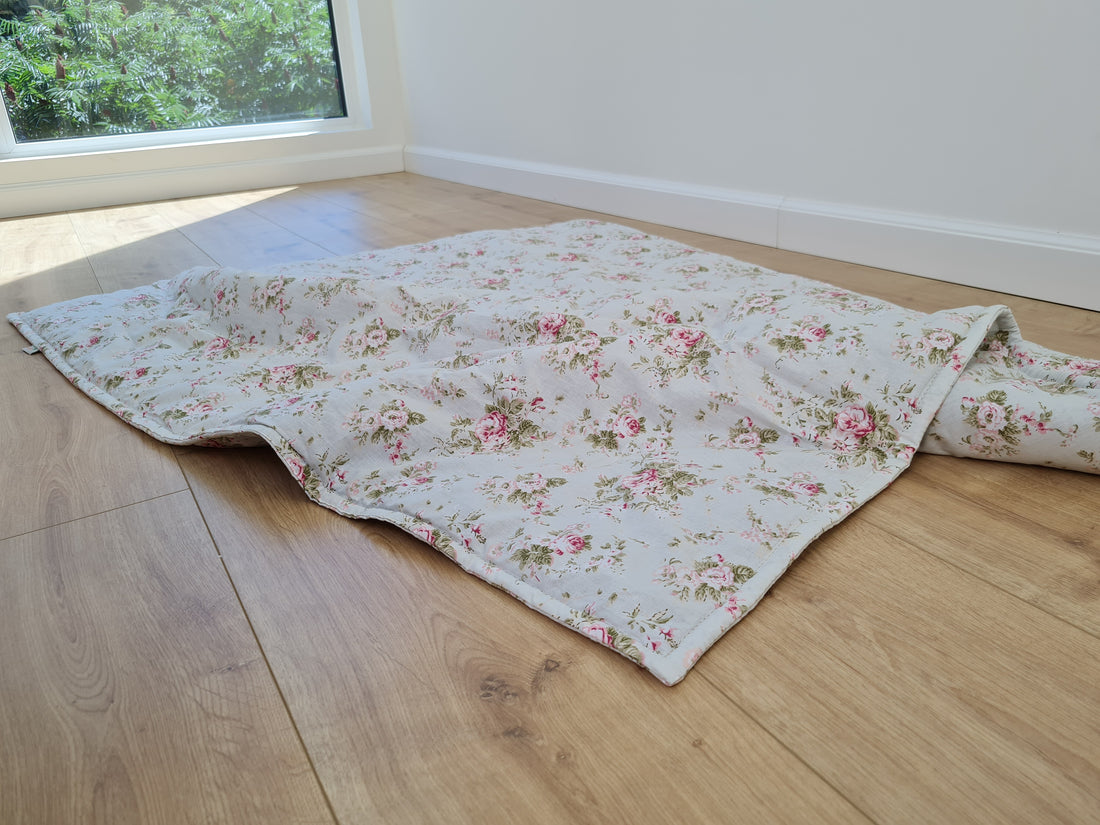 Natural Hemp Blanket in Roses on Mint natural cotton fabric filled organic Hemp fiber filler Full Queen King Custom size Blanket