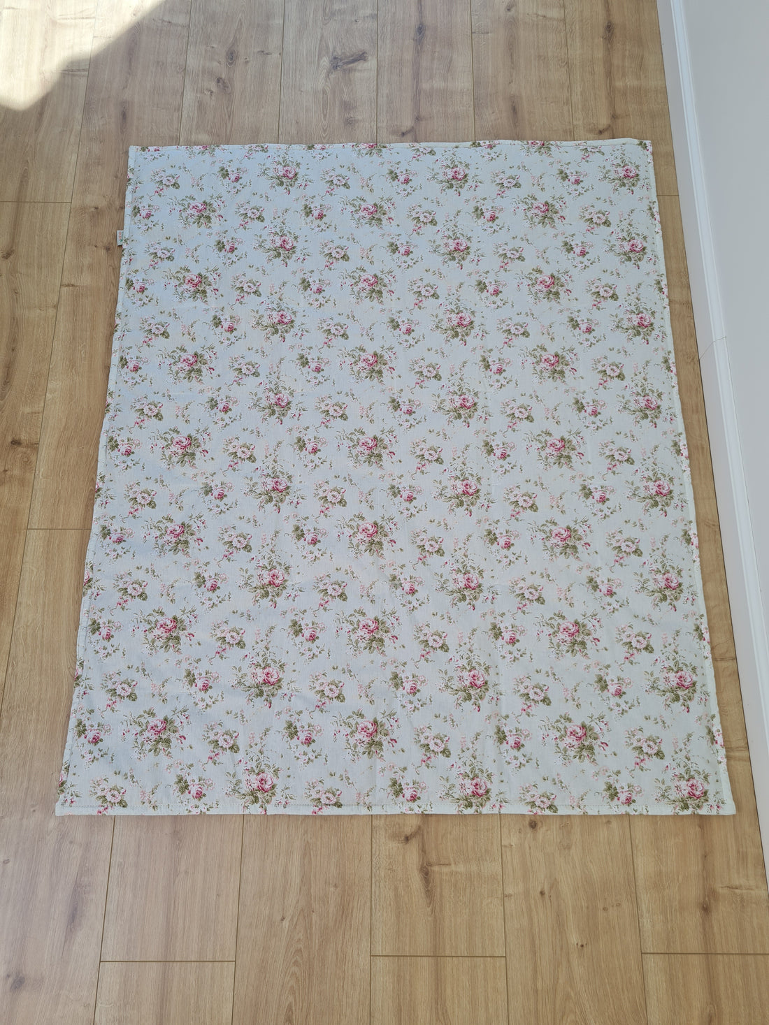 Natural Hemp Blanket in Roses on Mint natural cotton fabric filled organic Hemp fiber filler Full Queen King Custom size Blanket
