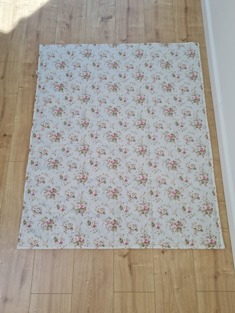 Natural Hemp Blanket in Roses on Mint natural cotton fabric filled organic Hemp fiber filler Full Queen King Custom size Blanket