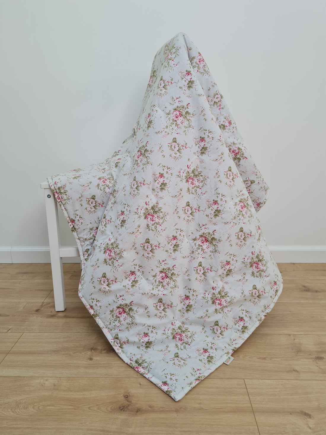 Natural Hemp Blanket in Roses on Mint natural cotton fabric filled organic Hemp fiber filler Full Queen King Custom size Blanket