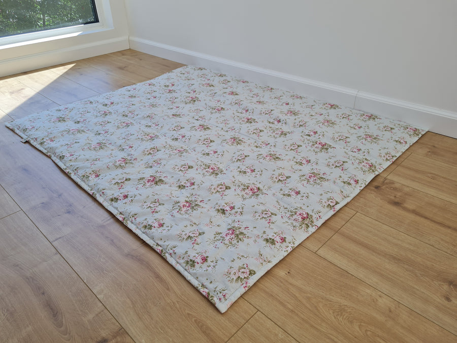 Natural Hemp Blanket in Roses on Mint natural cotton fabric filled organic Hemp fiber filler Full Queen King Custom size Blanket