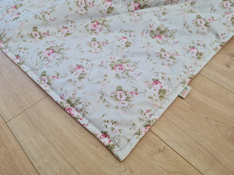 Natural Hemp Blanket in Roses on Mint natural cotton fabric filled organic Hemp fiber filler Full Queen King Custom size Blanket