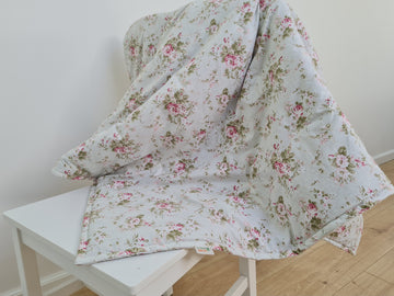 Natural Hemp Blanket in Roses on Mint natural cotton fabric filled organic Hemp fiber filler Full Queen King Custom size Blanket