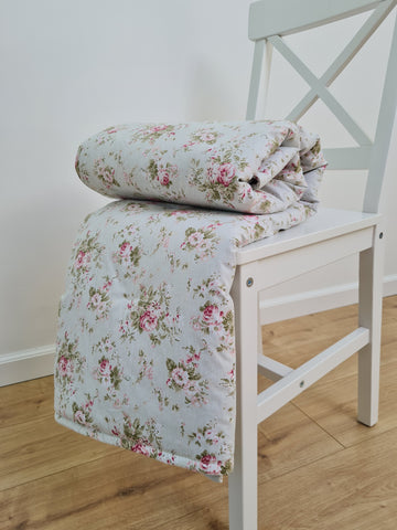 Natural Hemp Blanket in Roses on Mint natural cotton fabric filled organic Hemp fiber filler Full Queen King Custom size Blanket
