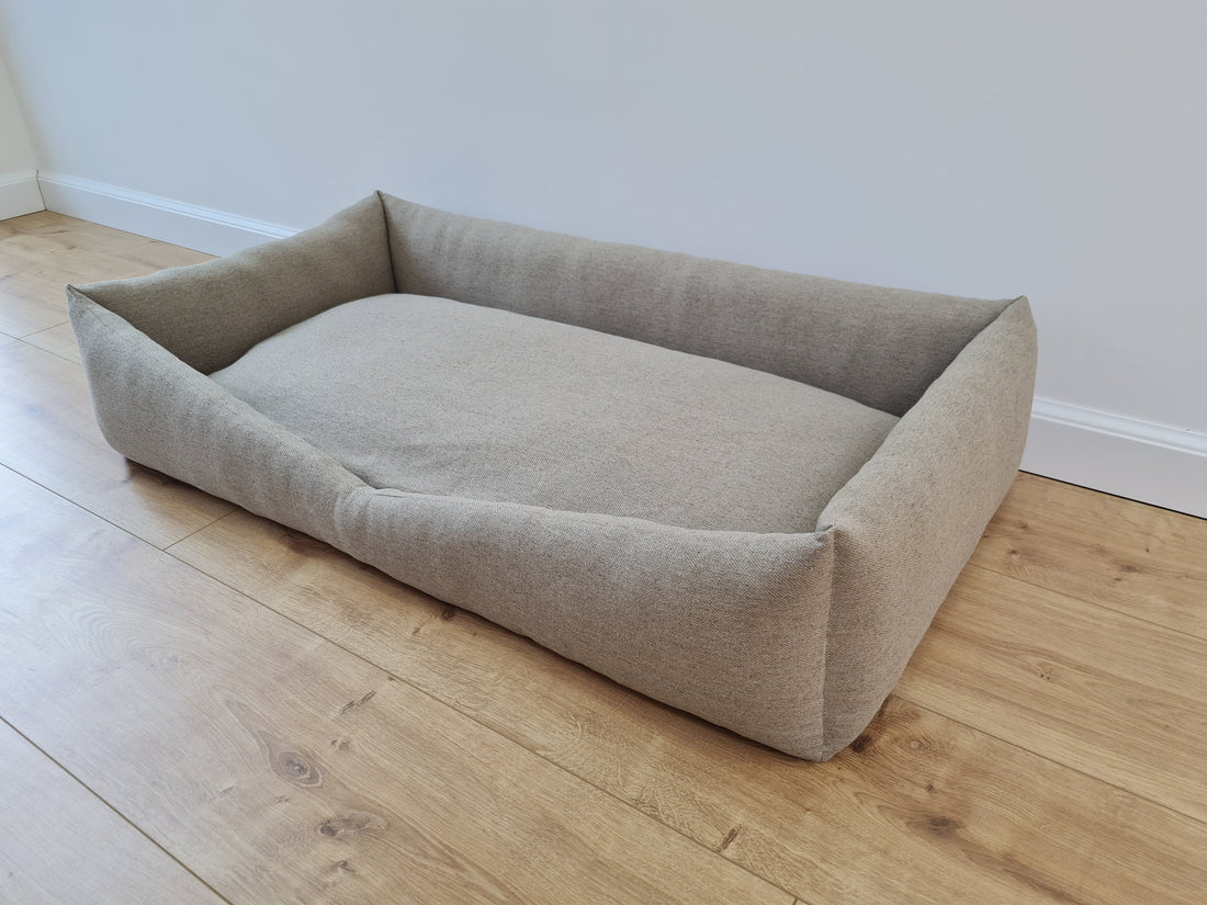 HEMP pet bed in natural non-dyed dark grey linen fabric filled organic HEMP Fiber - mat carpet - house for cats organic