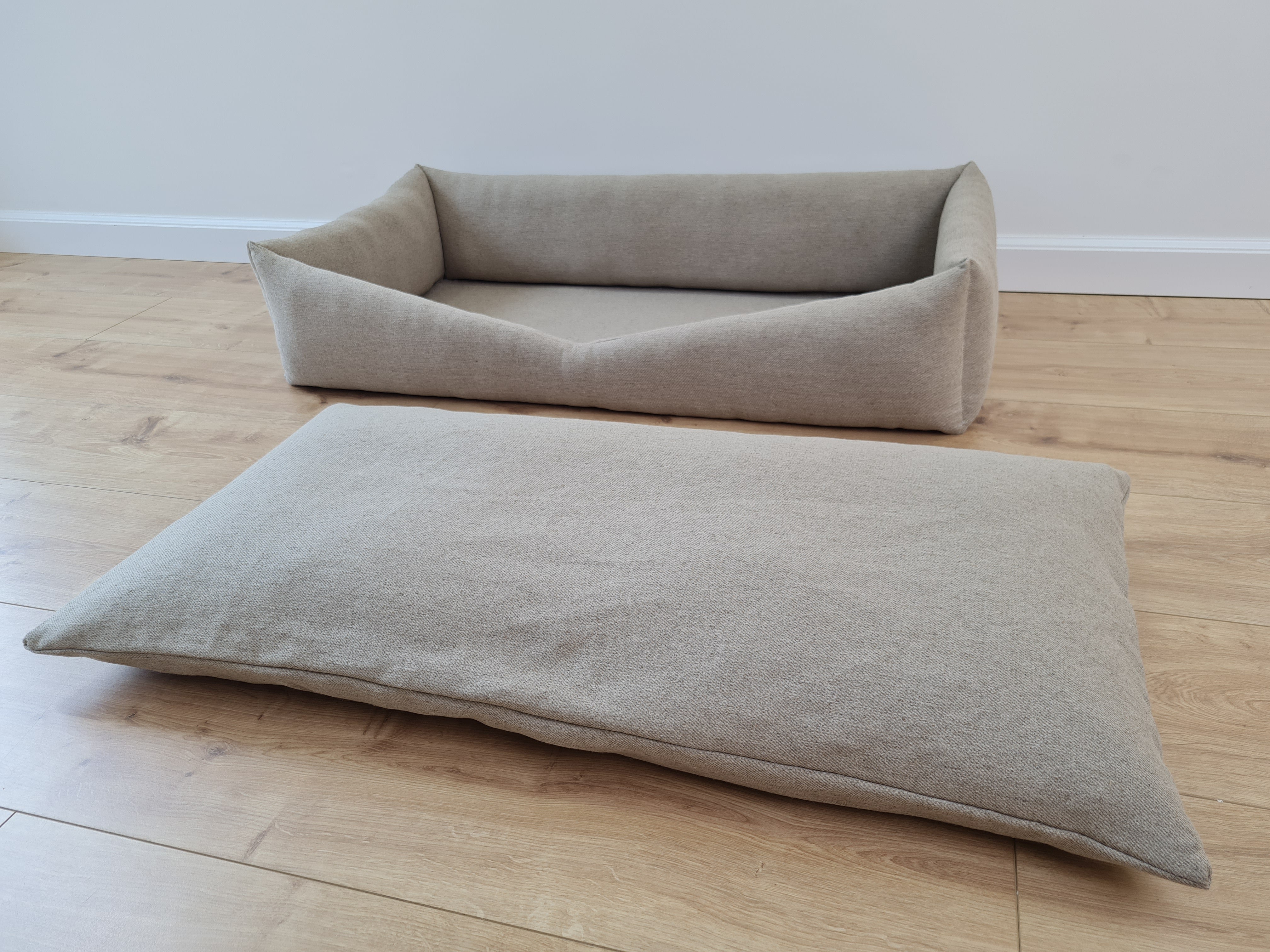 HEMP pet bed in natural non-dyed dark grey linen fabric filled organic HEMP Fiber - mat carpet - house for cats organic