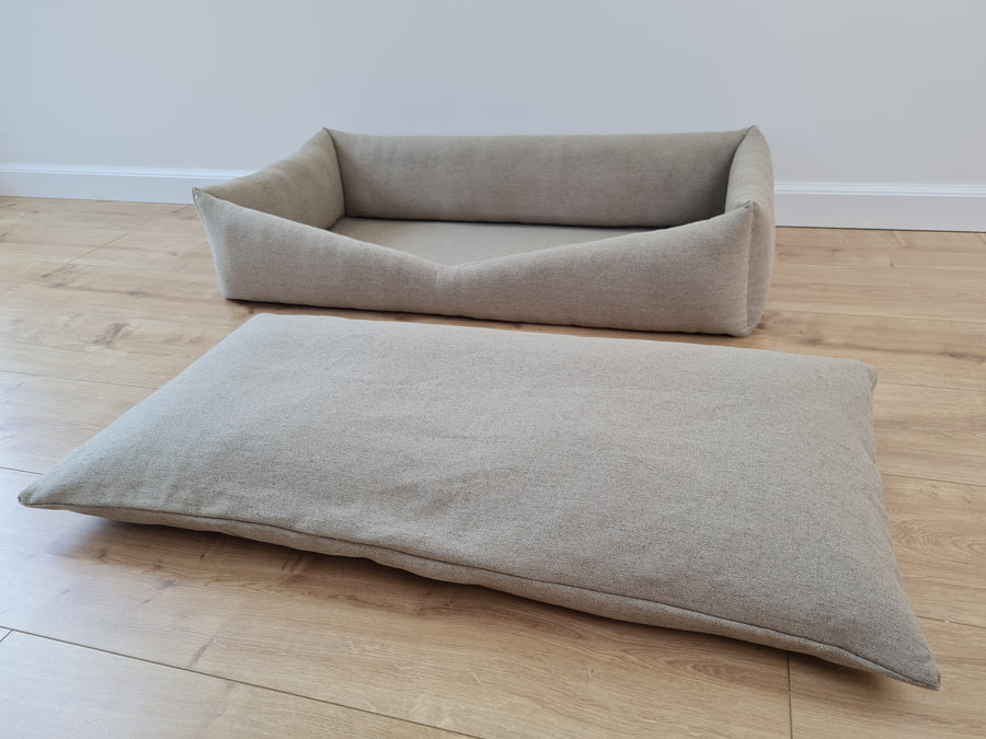 HEMP pet bed in natural non-dyed dark grey linen fabric filled organic HEMP Fiber - mat carpet - house for cats organic