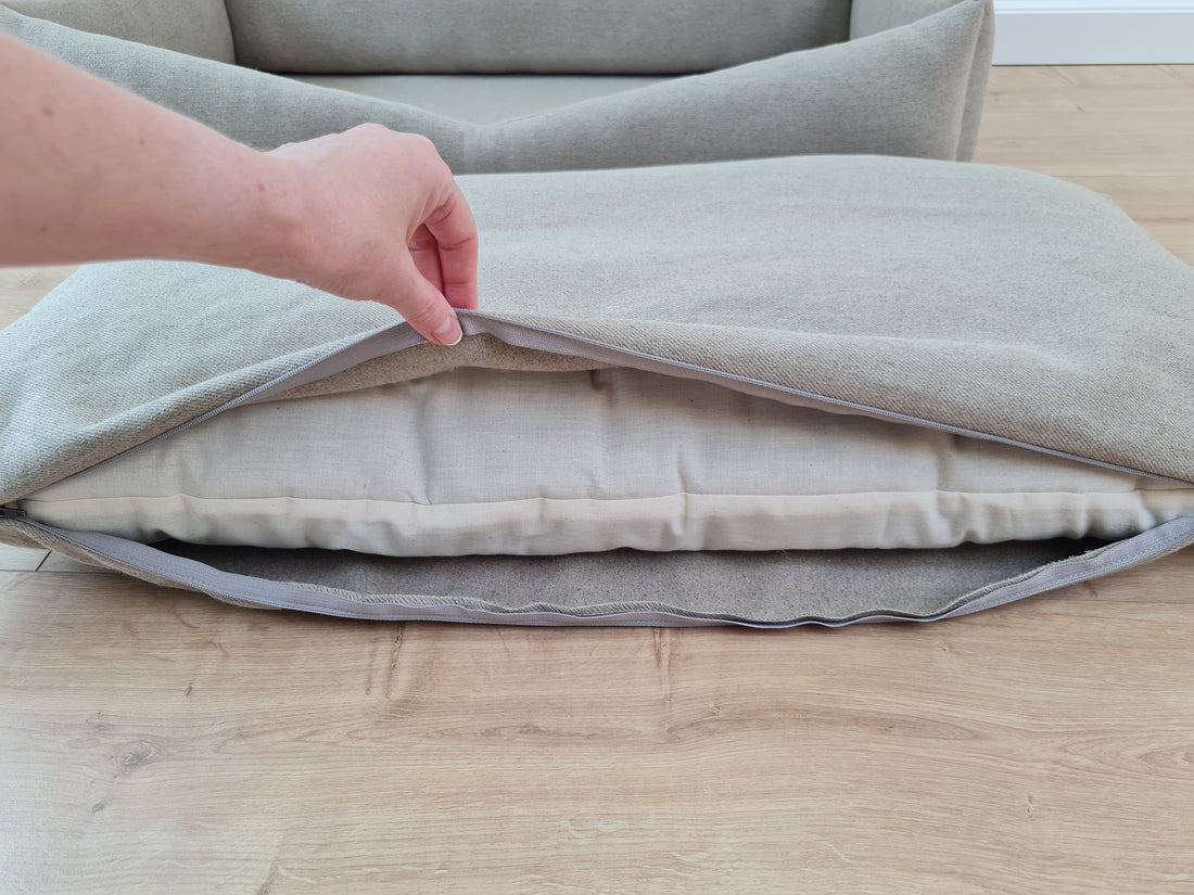 HEMP pet bed in natural non-dyed dark grey linen fabric filled organic HEMP Fiber - mat carpet - house for cats organic