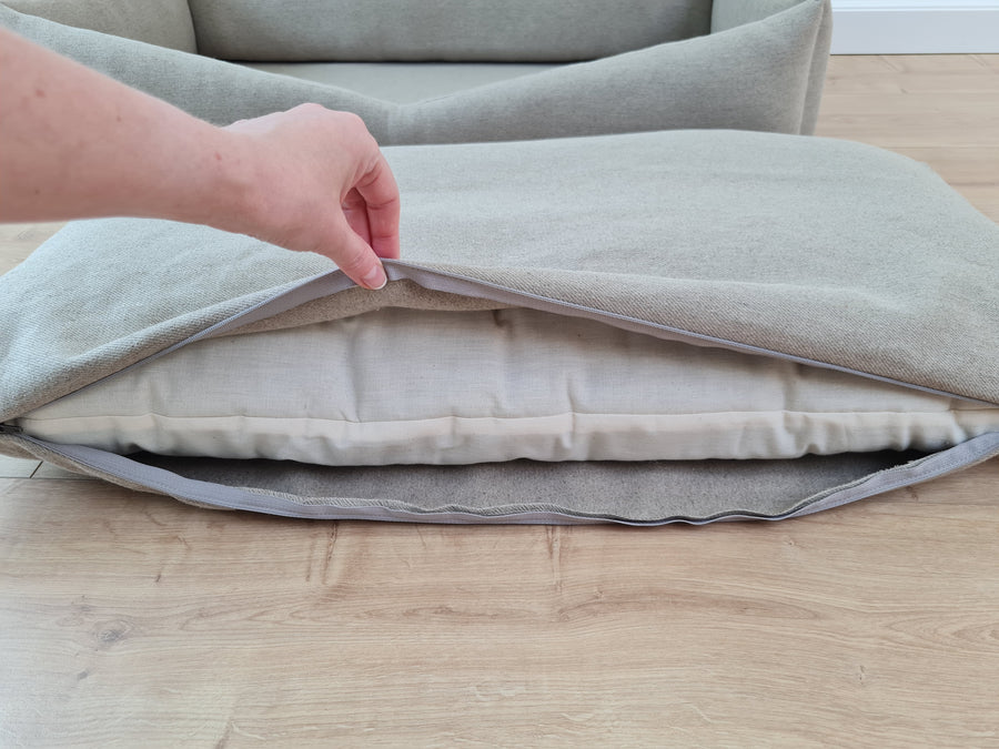 HEMP pet bed in natural non-dyed dark grey linen fabric filled organic HEMP Fiber - mat carpet - house for cats organic