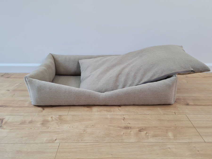 HEMP pet bed in natural non-dyed dark grey linen fabric filled organic HEMP Fiber - mat carpet - house for cats organic