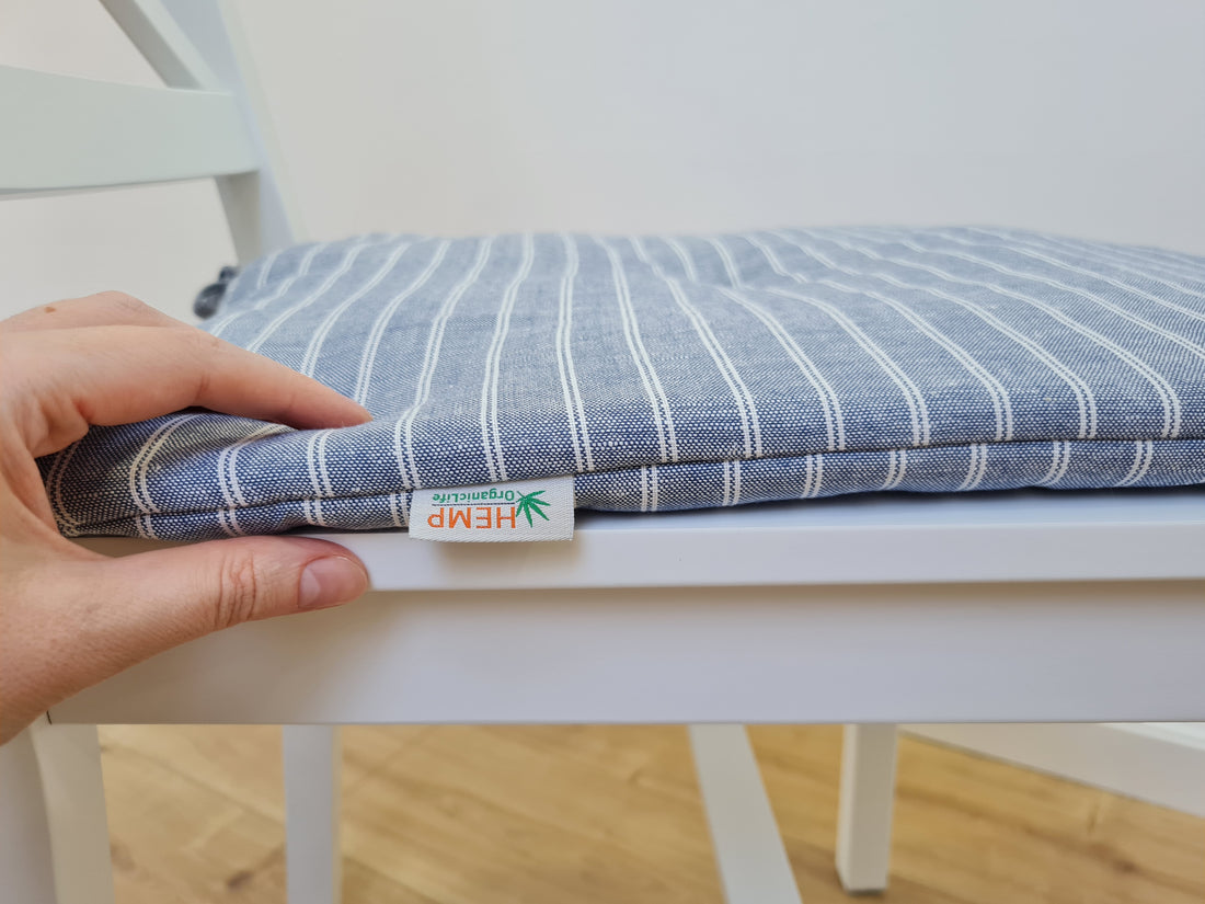 Hemp Linen seat cushion for chair with ties filled organic hemp fiber in natural linen fabric Chair Cushion Pillow seat